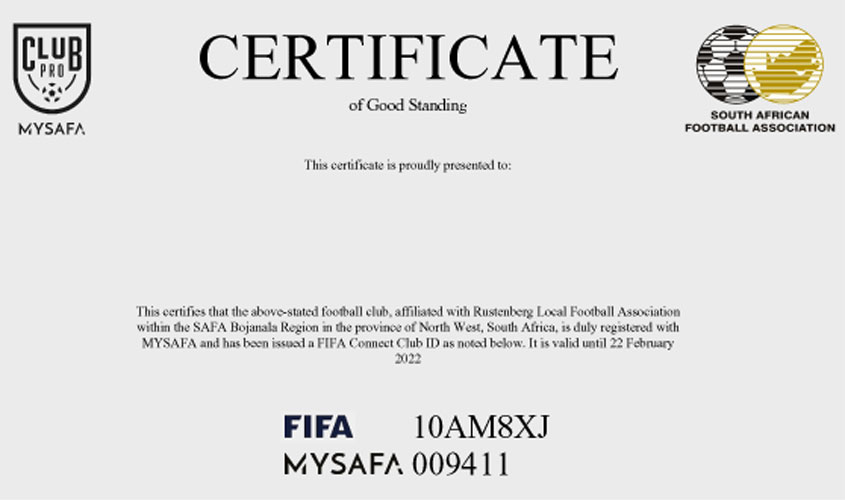 SAFA REC Certificate